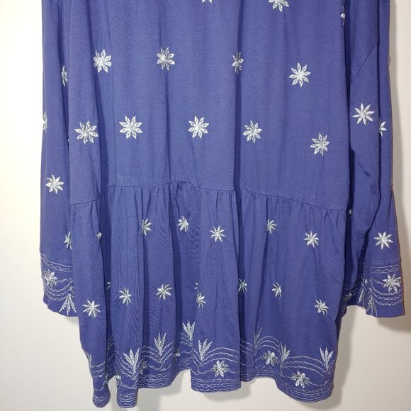 Soft Surroundings Blue Embroidered Kimono Open Front Cardigan One Size Women - Picture 8 of 9